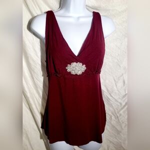Metro 7 Red Embellished Sleeveless Tank Top